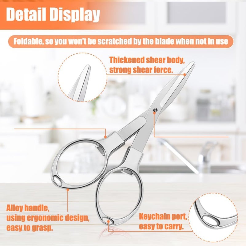 Vicsamer 2PCS Folding Scissors, Portable Travel Scissor, Gift for Men Glasses Shaped Mini Shear Telescopic Cutter, Anti Rust Stainless Steel Scissors for Fishing Sewing Home Office-Silvery - Image 3